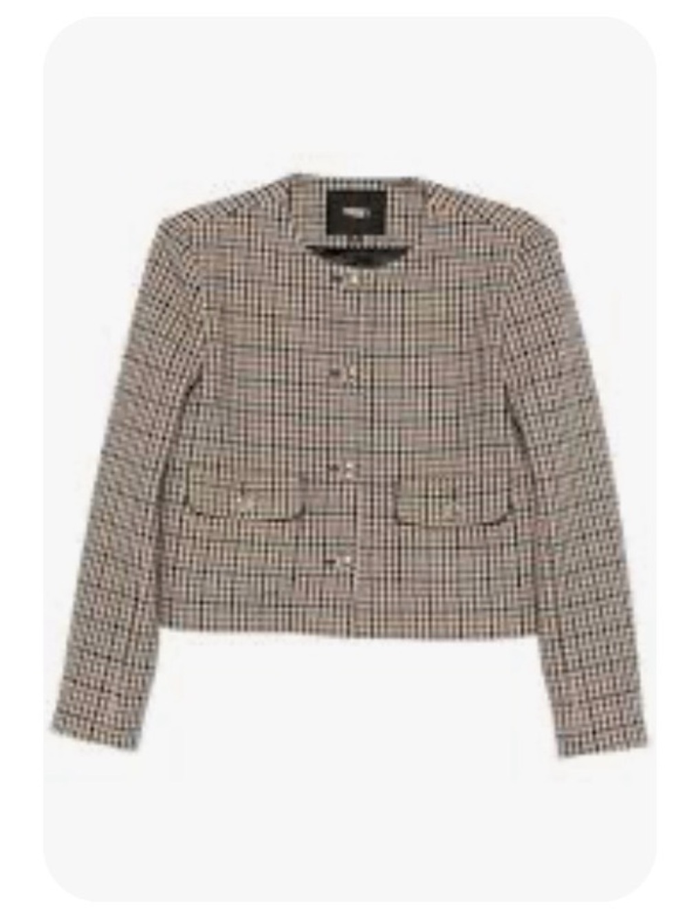 Maje Cropped Houndstooth Tweed Blazer in Brown and Black